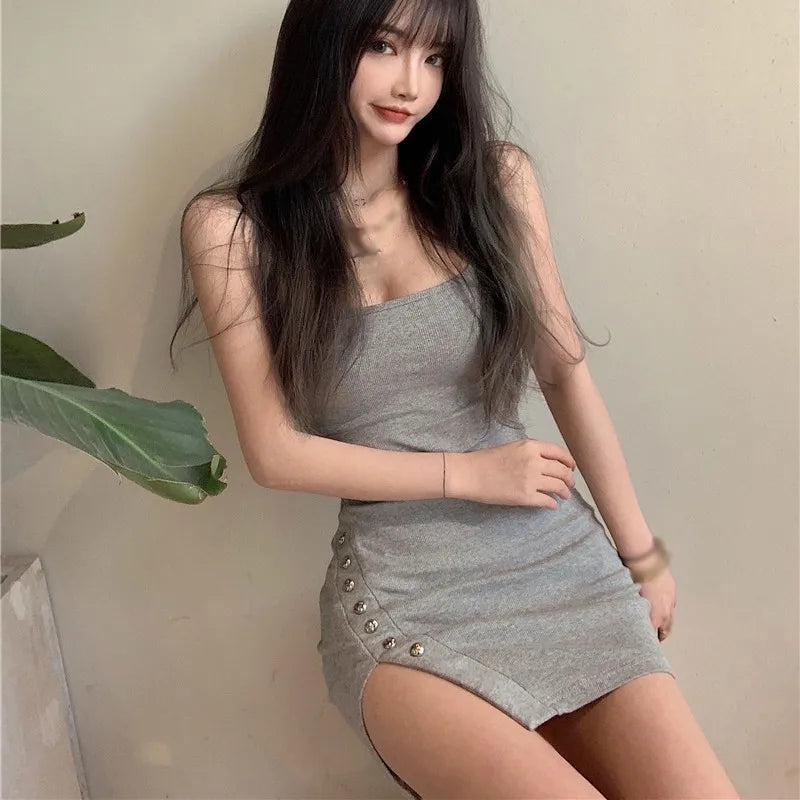 Backless Sling Dress With Slit Slim Fit Sleeveless Sexy