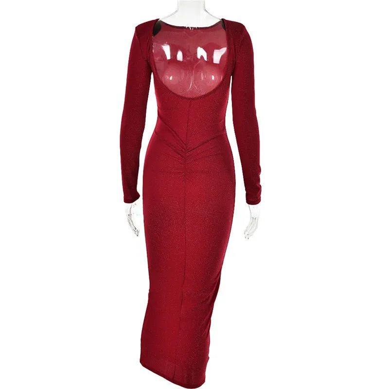 Glitter Backless Ruched Midi Dress For Women Party Dress