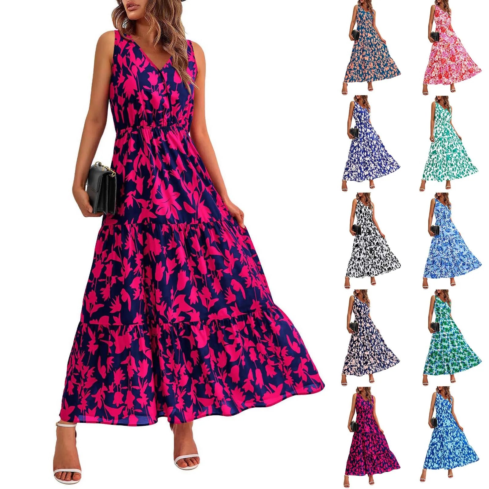 Floral Summer Dress With V Neck Suspender Flowing Fit