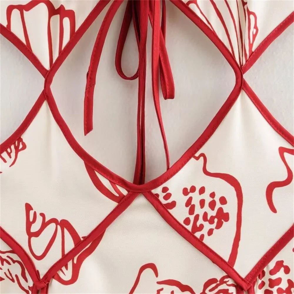 Halter Neck Floral Hollow Out Long Winter Dress For Women