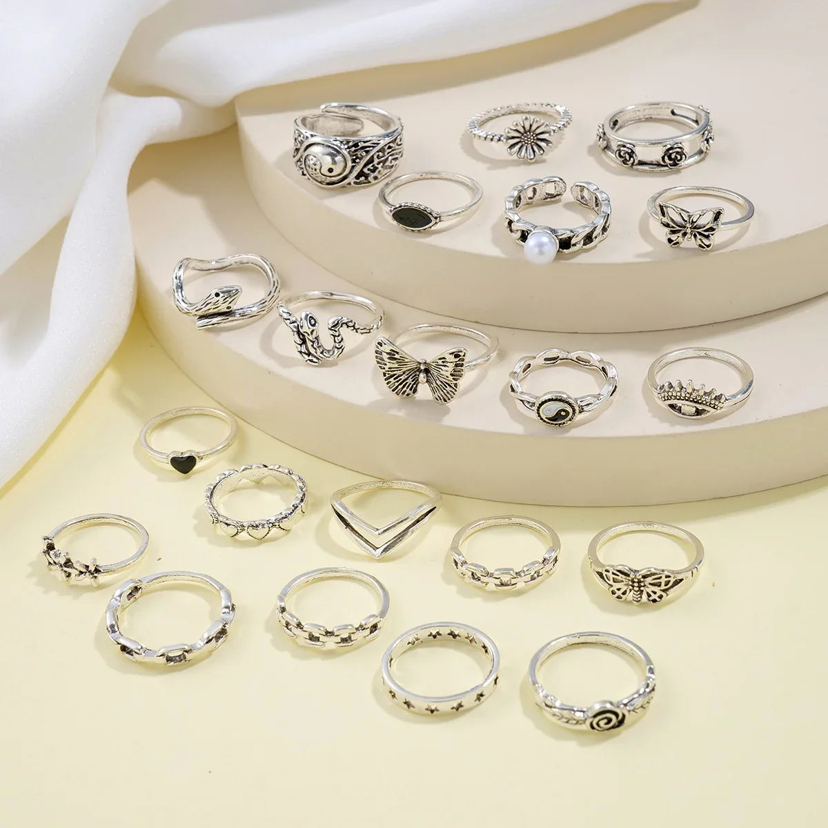 21 Pcs Gothic Rings Set for Women Trendy Punk Snake Butterfly Evil Eye Jewelry Gifts