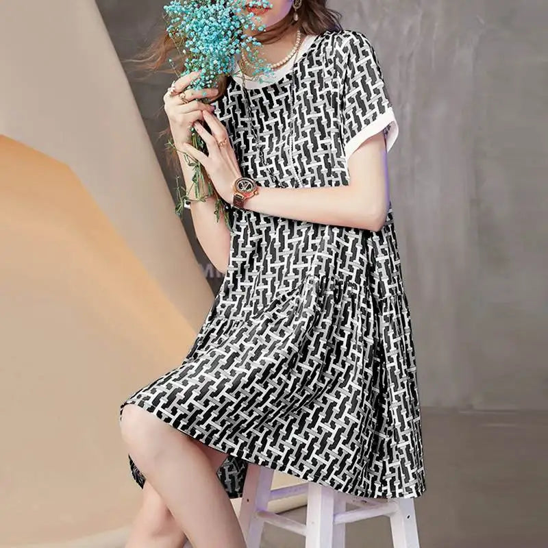 Boho Printed Sundress Knee Length Short Sleeve Dress