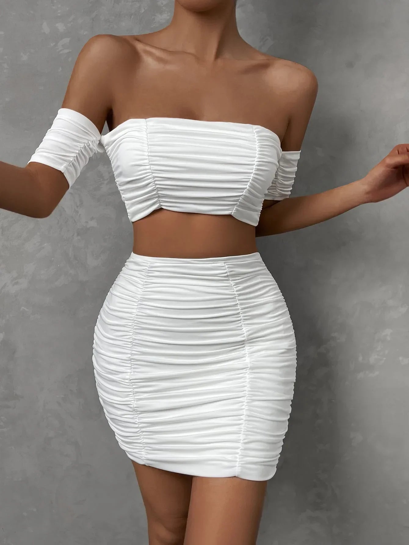 Fashionable Casual Women's Two-Piece Set with Short Sleeve Bodycon Skirt and Sexy Shoulder Cutouts Summer Outfit