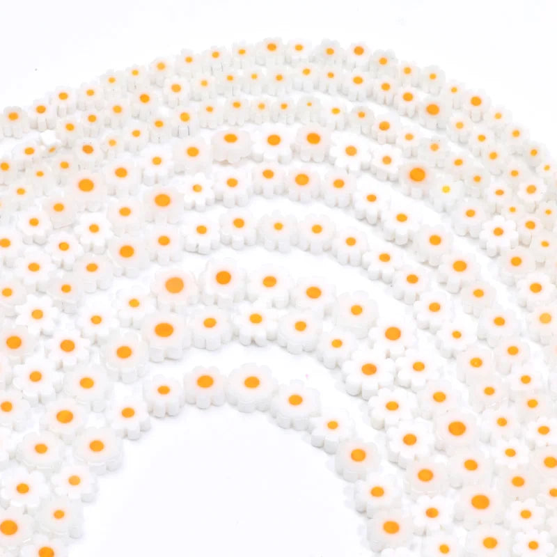 Daisy Flower Lampwork Glass Flat Beads 4-8mm for Jewelry Making and DIY Bracelet Crafts