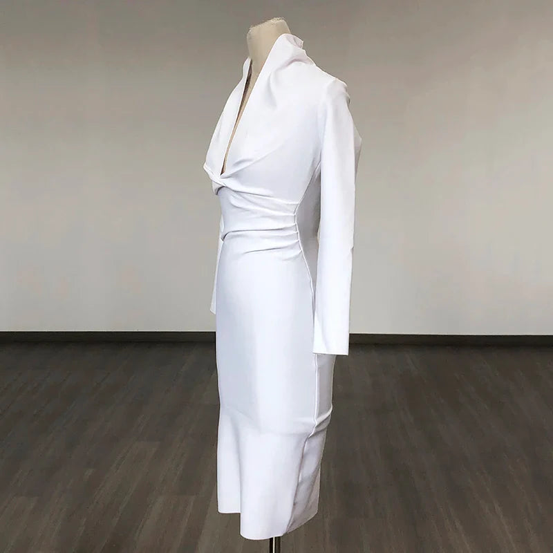 Colorful Deep V Bandage Dress Long Sleeve Bodycon Dress