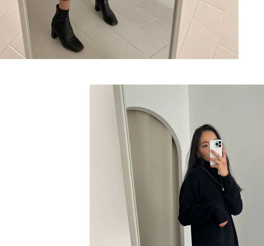 Cozy Turtleneck Sweater Dress For Women Knitted Long Sleeve