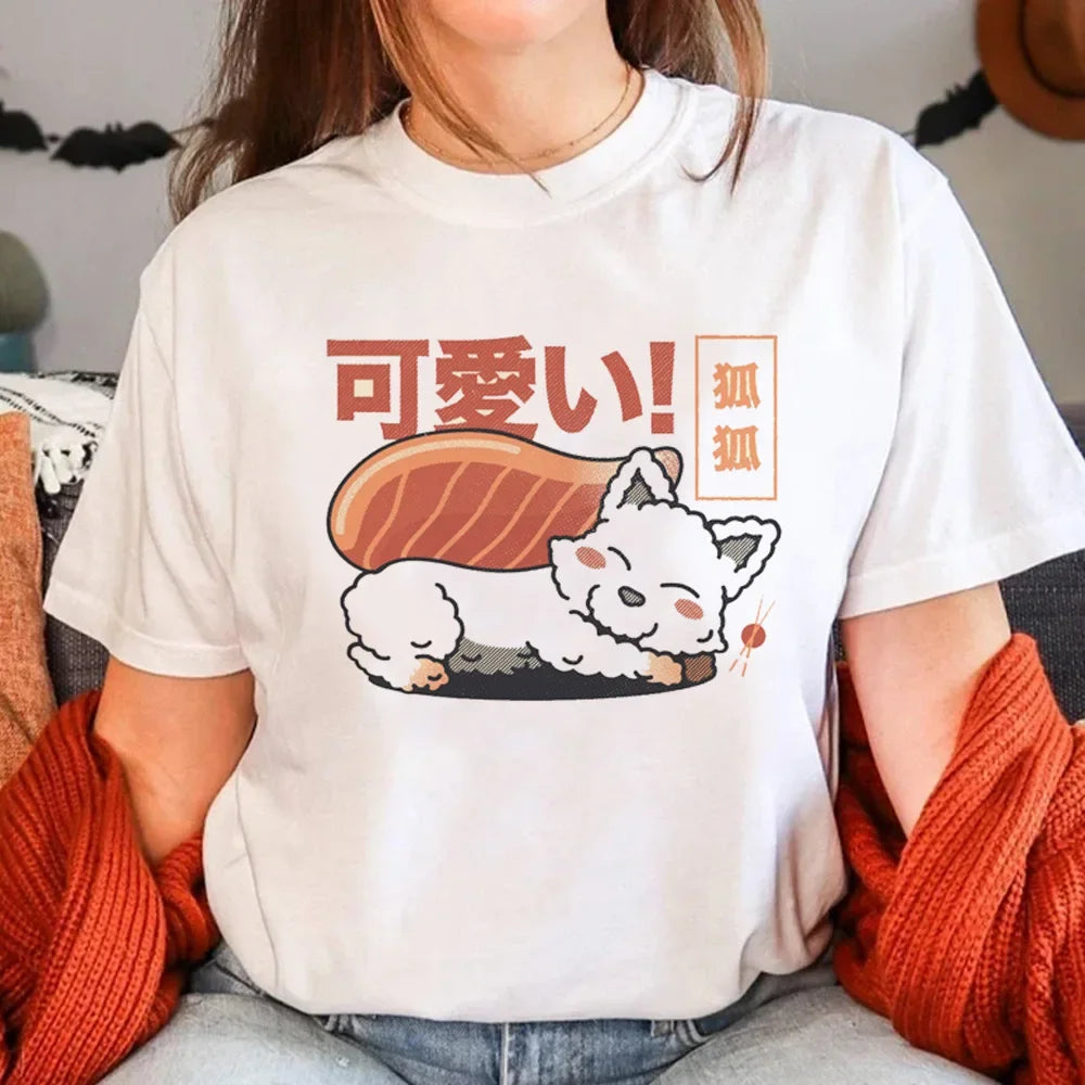 Sushi T-Shirt for Women Summer Manga Graphic Tees Casual Wear