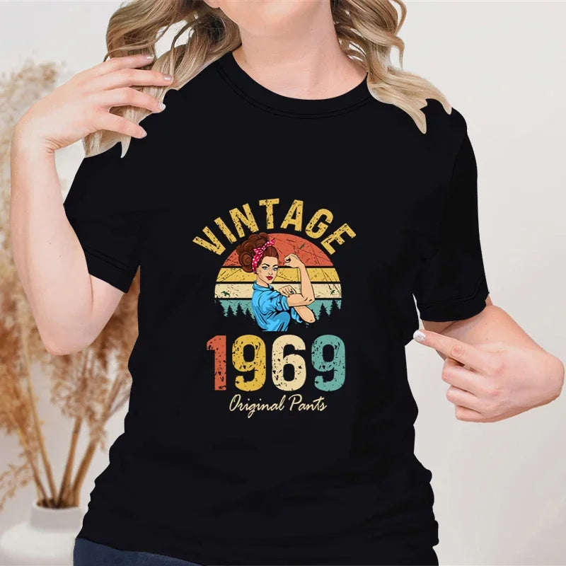 Vintage 1964 Birthday T-Shirt for Women Soft Comfortable Round Neck Classic Top Retro Blouse