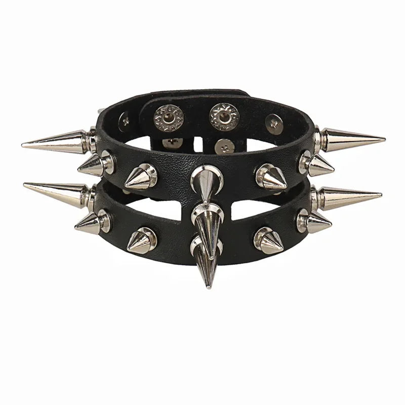 PU Leather Studded Gothic Cuff Bracelet Adjustable Punk Rivet Wristband for Men and Women