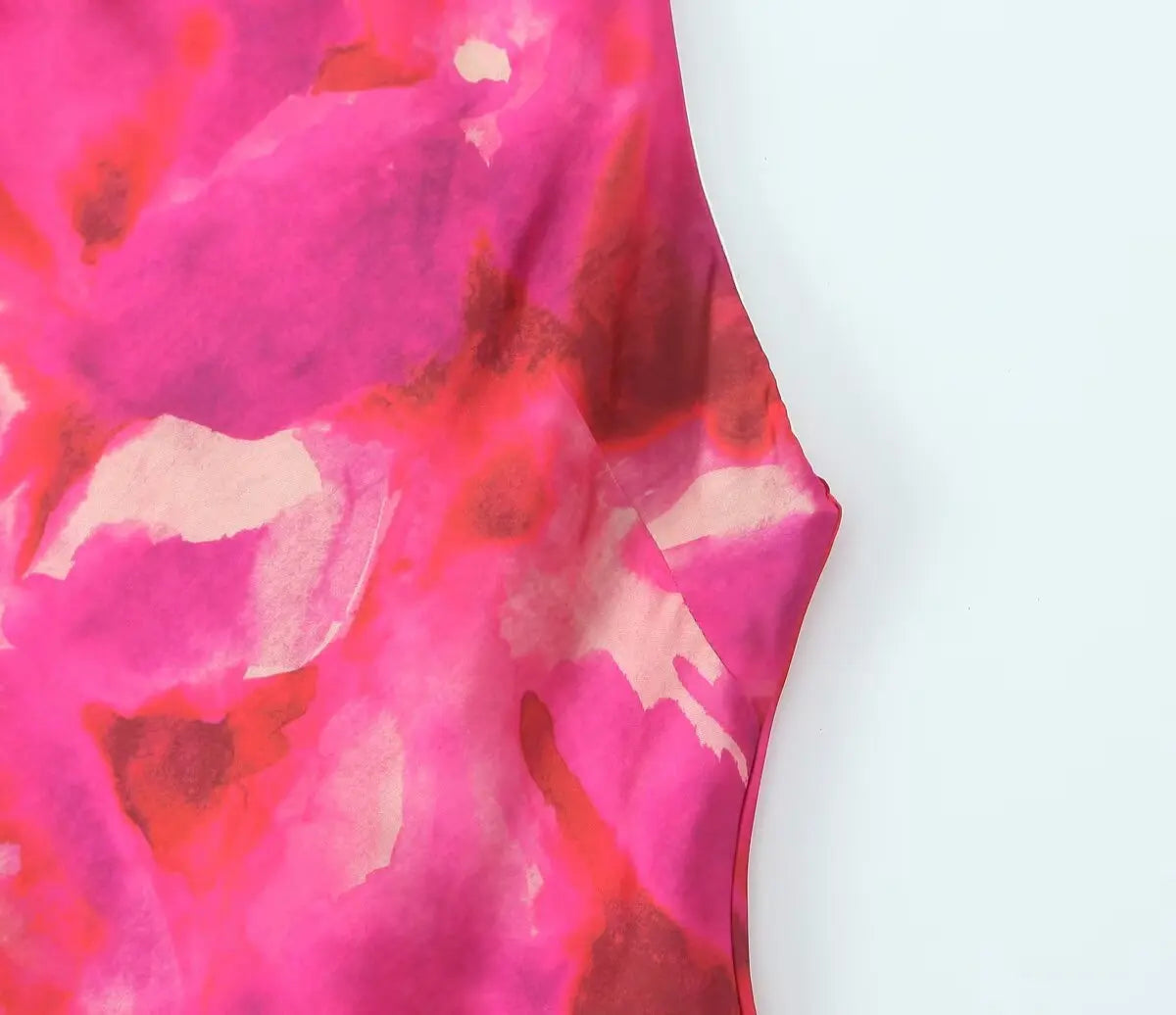 Printed Halter Neck Dress With Button Back for Women