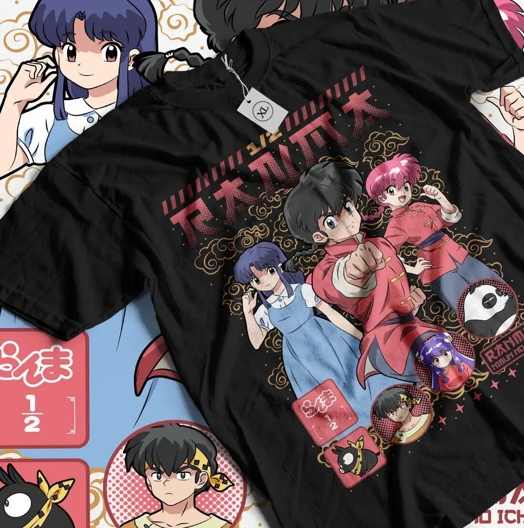 Kawaii Anime T-Shirt Featuring Ranma 1/2 Shampoo Design Oversized Women's Tee Y2K Style All Sizes