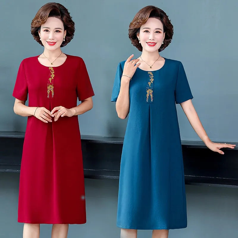Embroidered Midi Dress for Women Vintage Style Casual Party