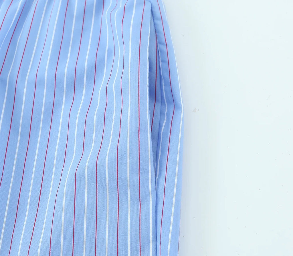 Fashionable Stripe Shirt and Wide Leg Pants Set for Women Casual Spring Outfit