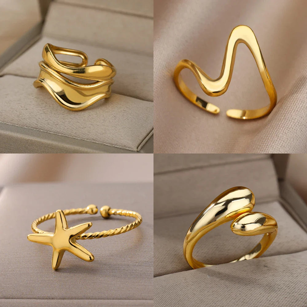 Waterproof Gold Color Stainless Steel Rings for Women Wedding Couple Band Jewelry Gifts