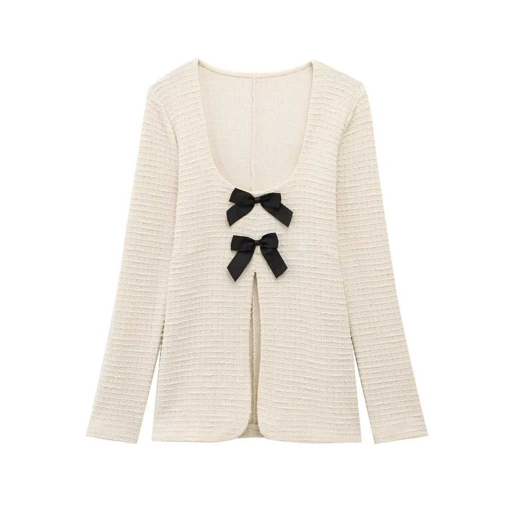 Women's Casual Chic Bow Top and Flared Pants Suit Set for Spring and Summer