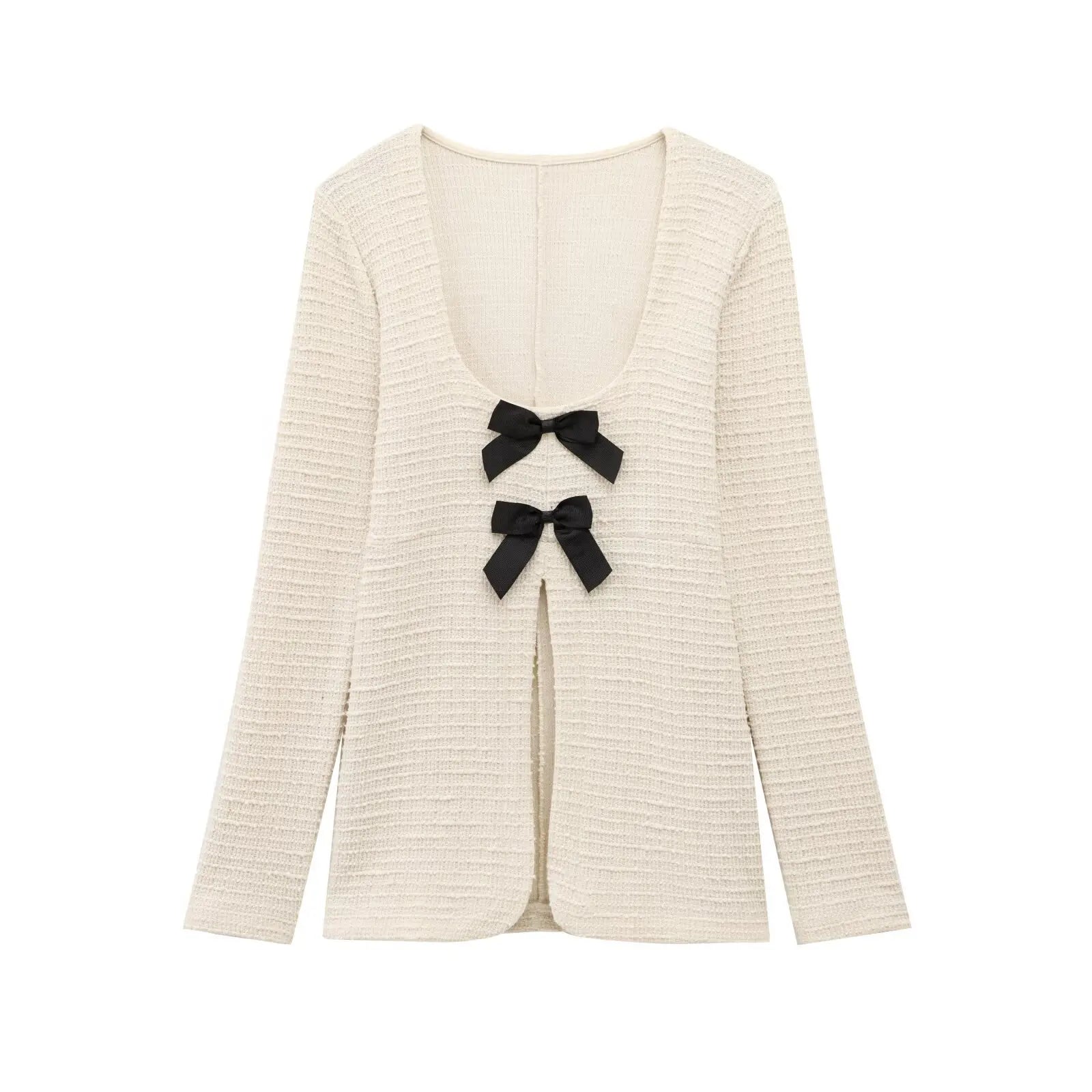 Women's Casual Chic Bow Top and Flared Pants Suit Set for Spring and Summer