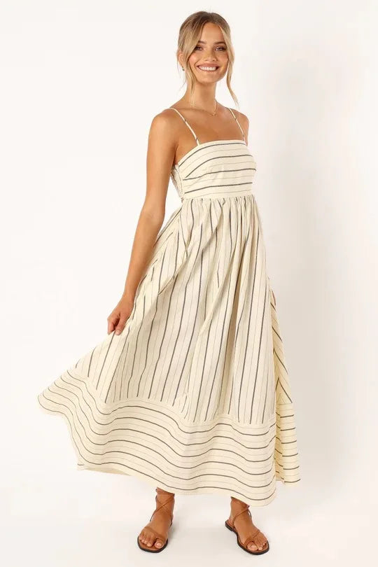Bohemian Striped Maxi Dress With Hanging Straps For Women