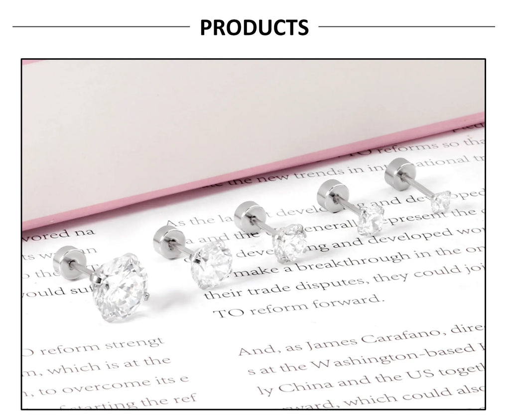 Stainless Steel Crystal Stud Earrings for Men and Women with 4 Prong Round Clear Cubic Zirconia