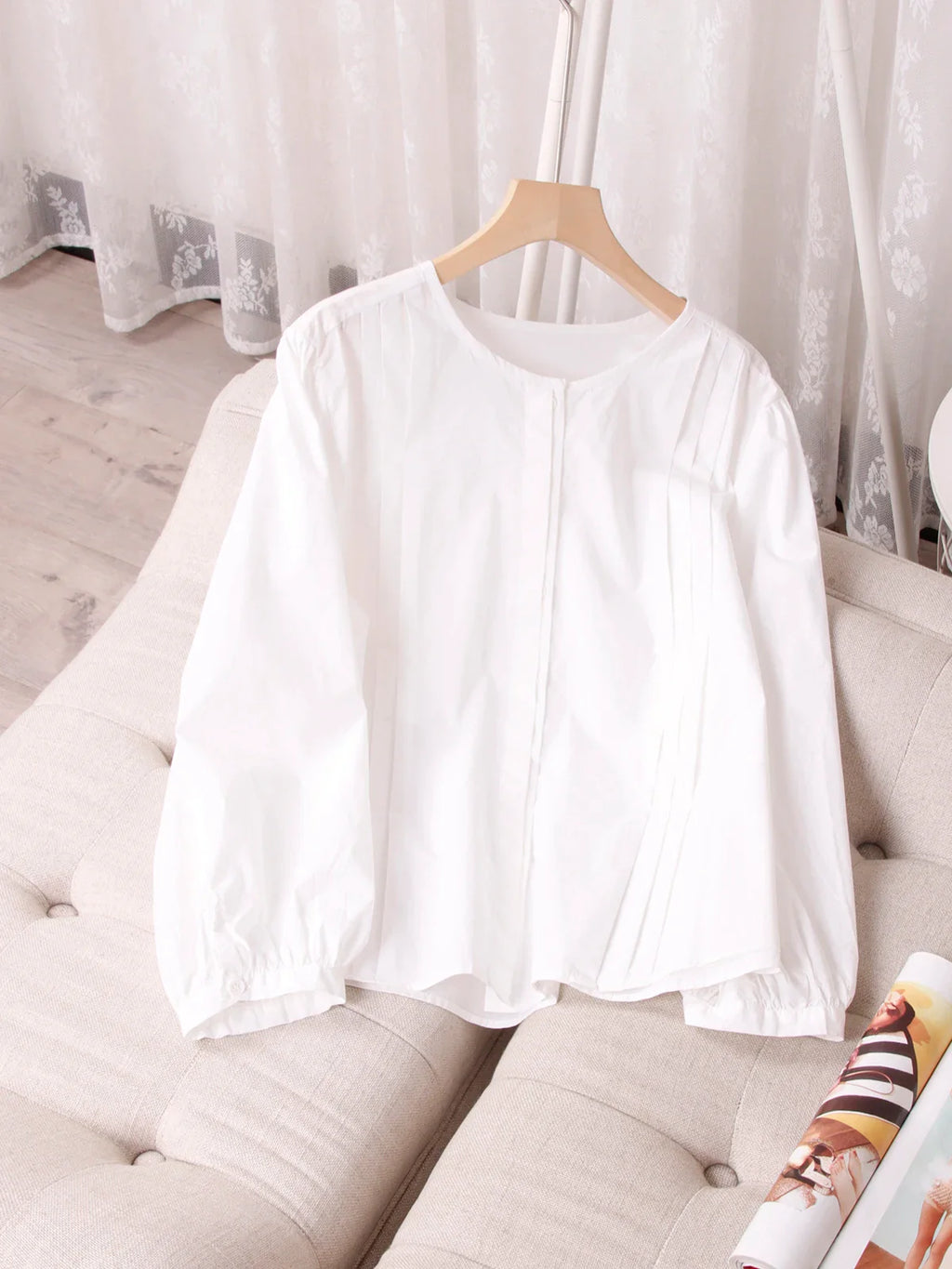 Women's Round Neck Pure Cotton White Shirt Breathable Comfortable Travel and Daily Wear Essential