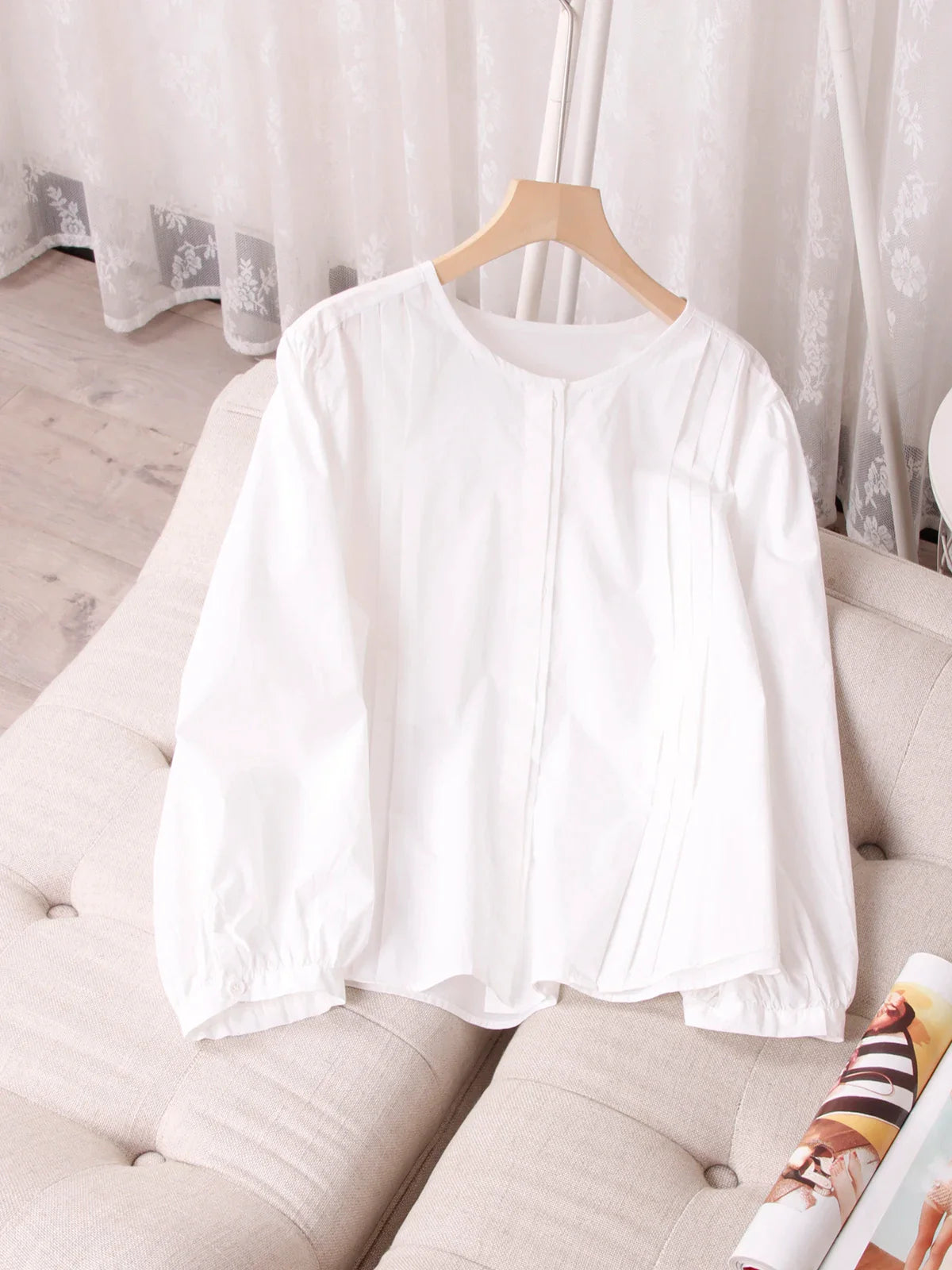 Women's Round Neck Pure Cotton White Shirt Breathable Comfortable Travel and Daily Wear Essential