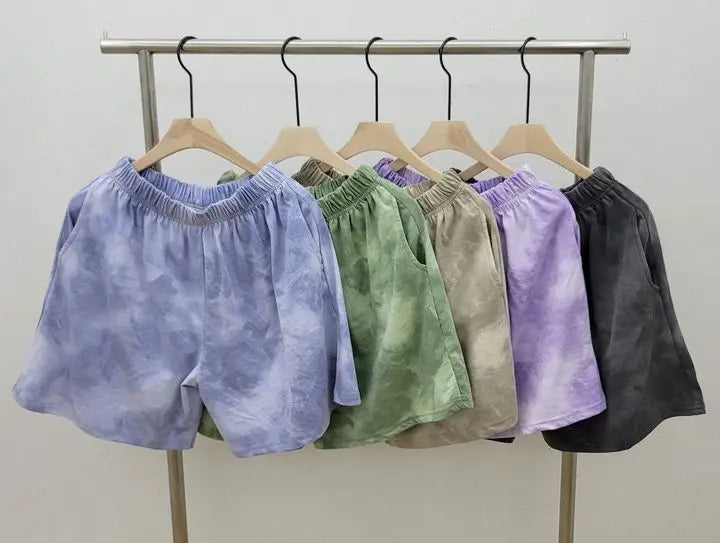 2Piece Women's Tie Dye T-Shirt and Wide Leg Shorts Set Casual Loose Fit Soft Summer Outfit with Pockets