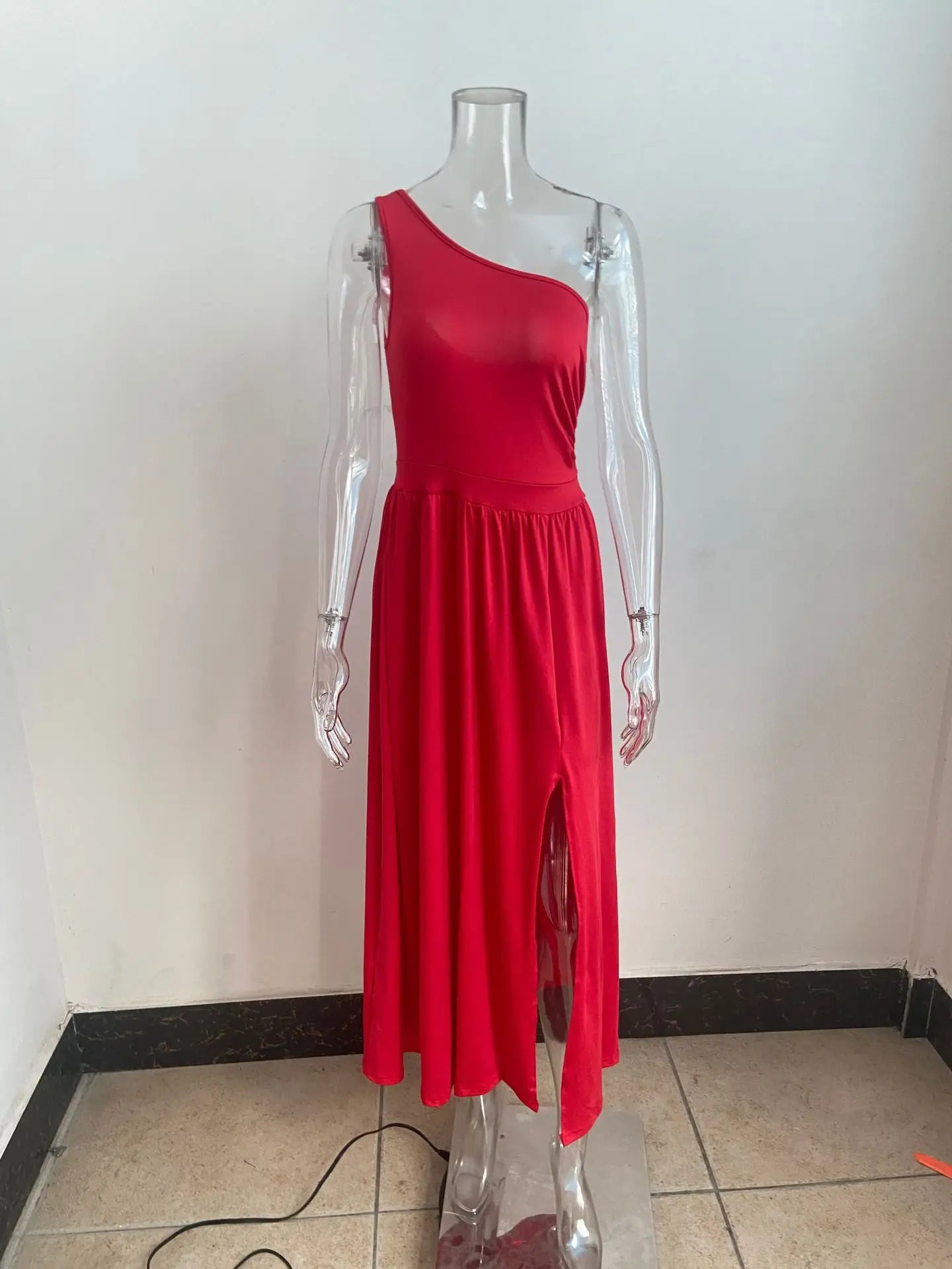 One Shoulder Slit Maxi Dress Elegant Evening Gown For Women