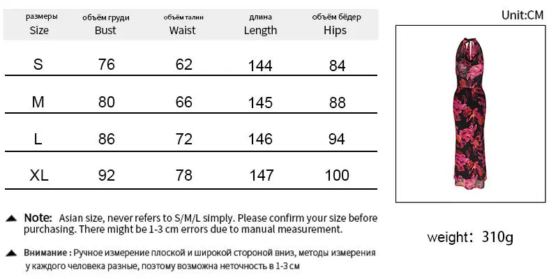 Red Halter Backless Dress Women Slim Streetwear Print