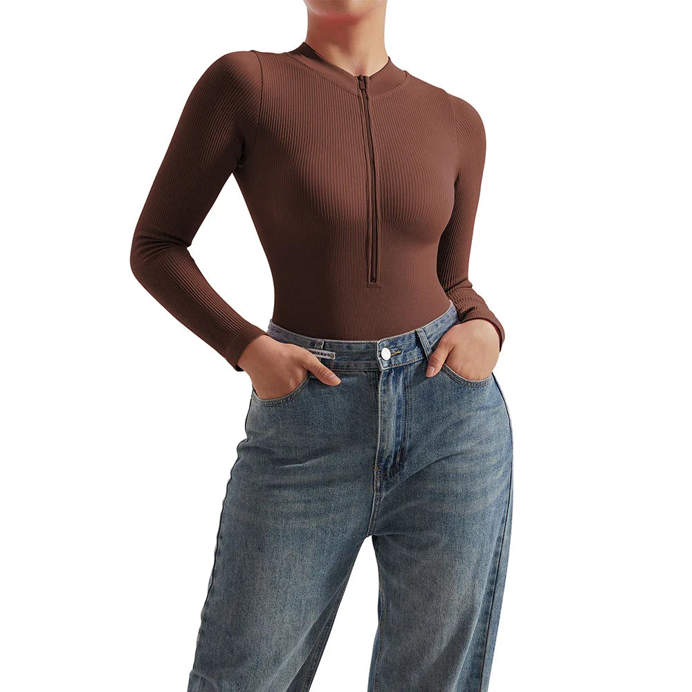 Bodycon Long Sleeve Jumpsuit for Women Zipper Romper Playsuit Fashion Streetwear Autumn Winter Slim Fit Bodysuit