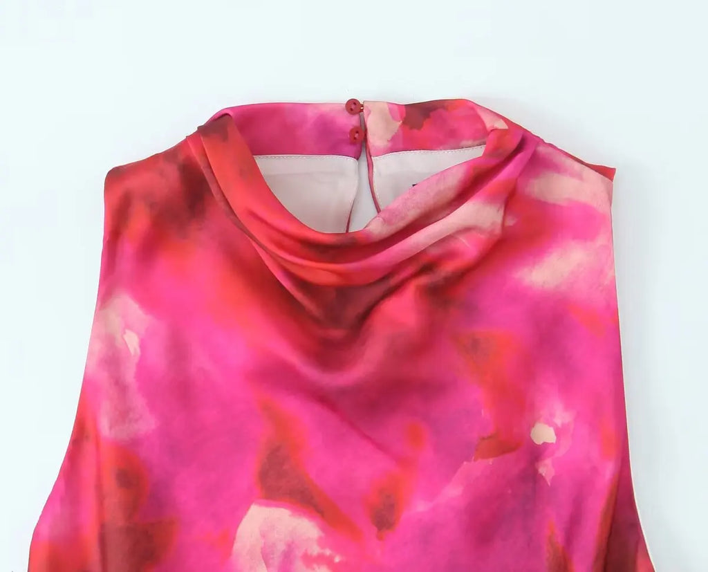 Printed Halter Neck Dress With Button Back for Women