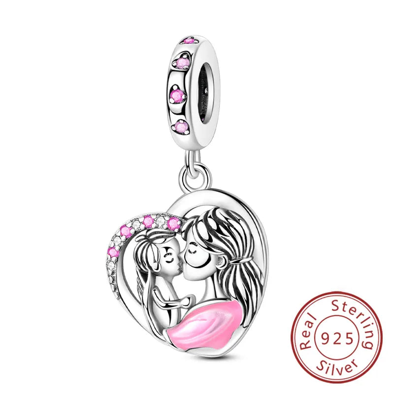 925 Sterling Silver Forever Love Heart Charms Beads for Sister Family Bracelet Jewelry Gifts