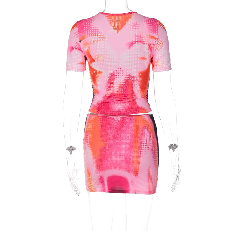 Women's Summer Two Piece Set Short Sleeve Crop Top and Mini Skirt Matching Outfit Casual Chic Lounge Wear