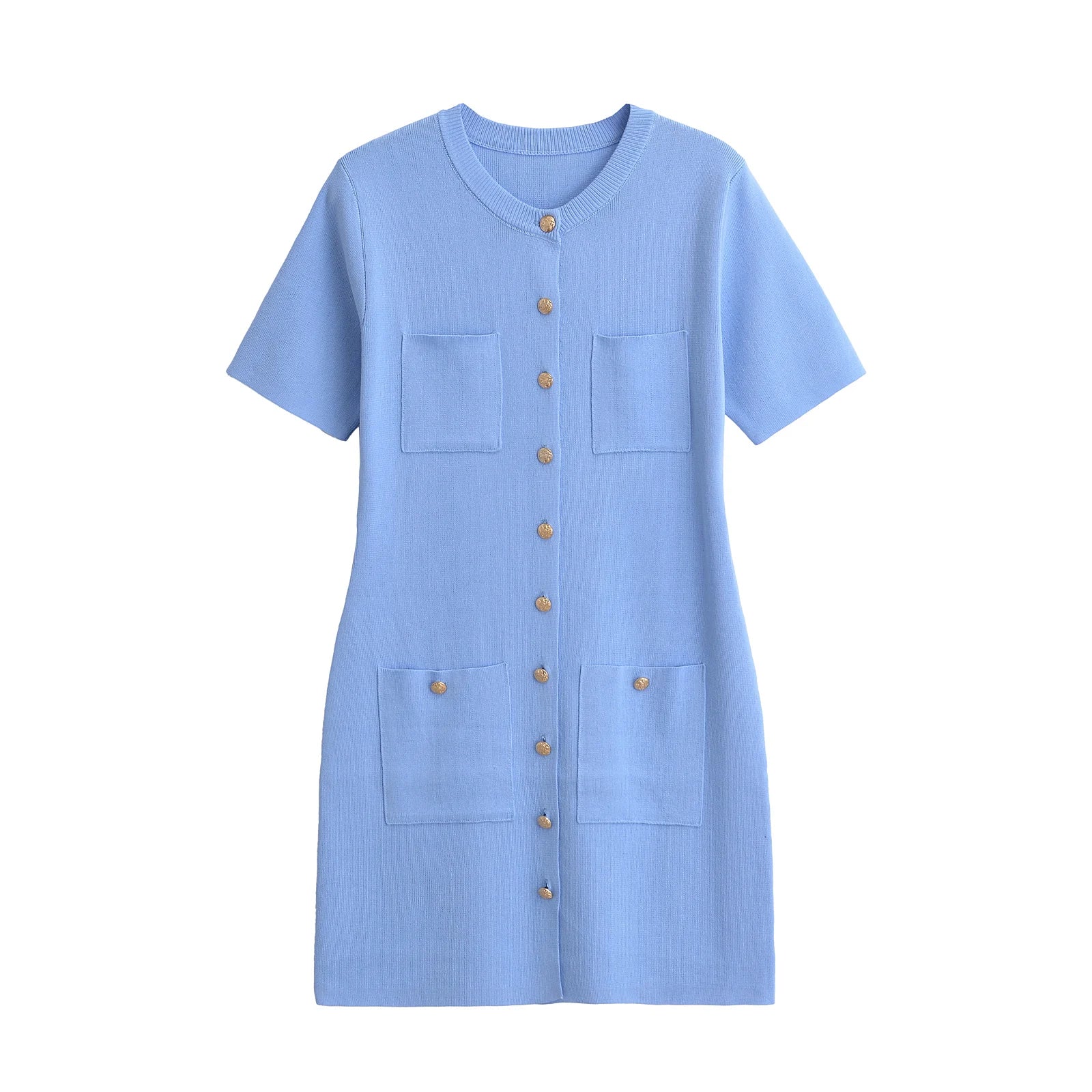 Knitted Pocket Dress For Women Short Sleeve Summer Casual