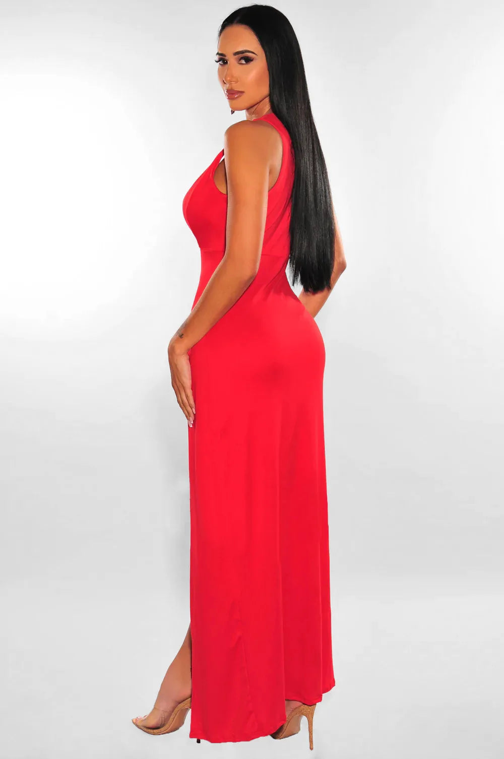 Backless V Neck Sleeveless Maxi Dress With Slit For Party