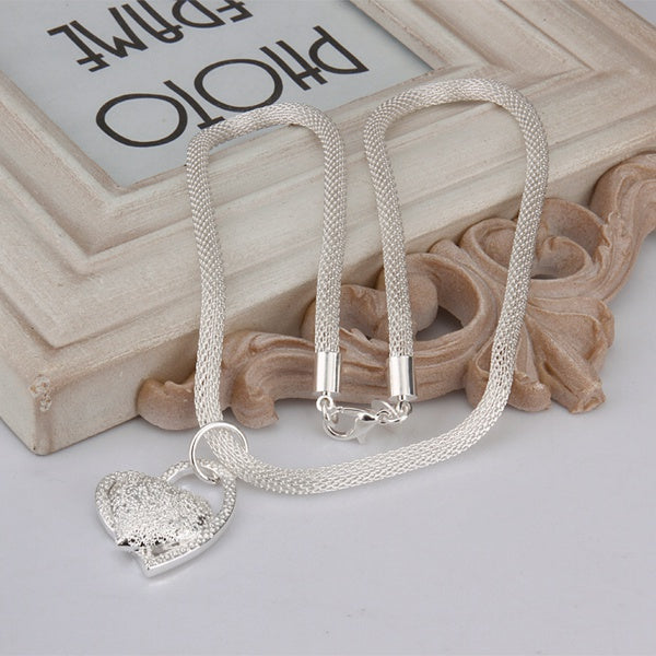 925 Sterling Silver Heart Charm Necklace for Women Fashion Wedding Jewelry 18 Inches