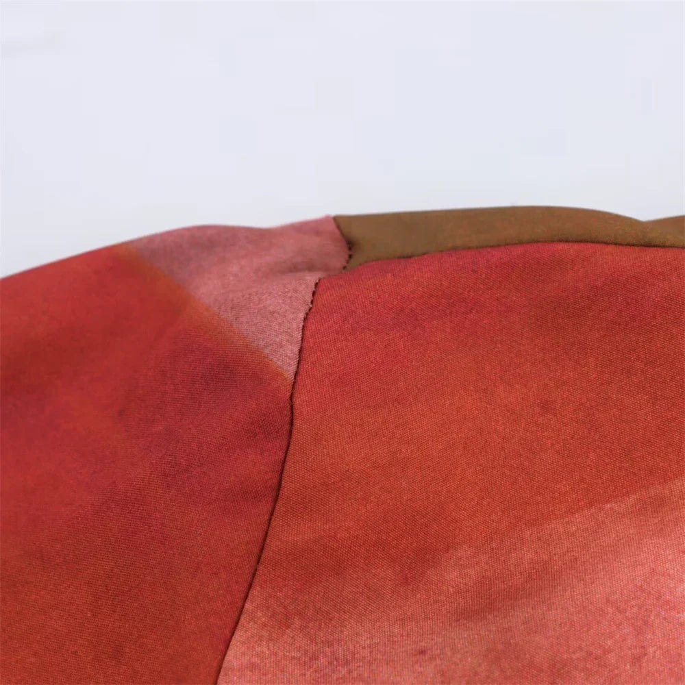 Spring Collar Long Sleeve Single Breasted Women's Casual Shirt with Geometric Print and Silk Texture