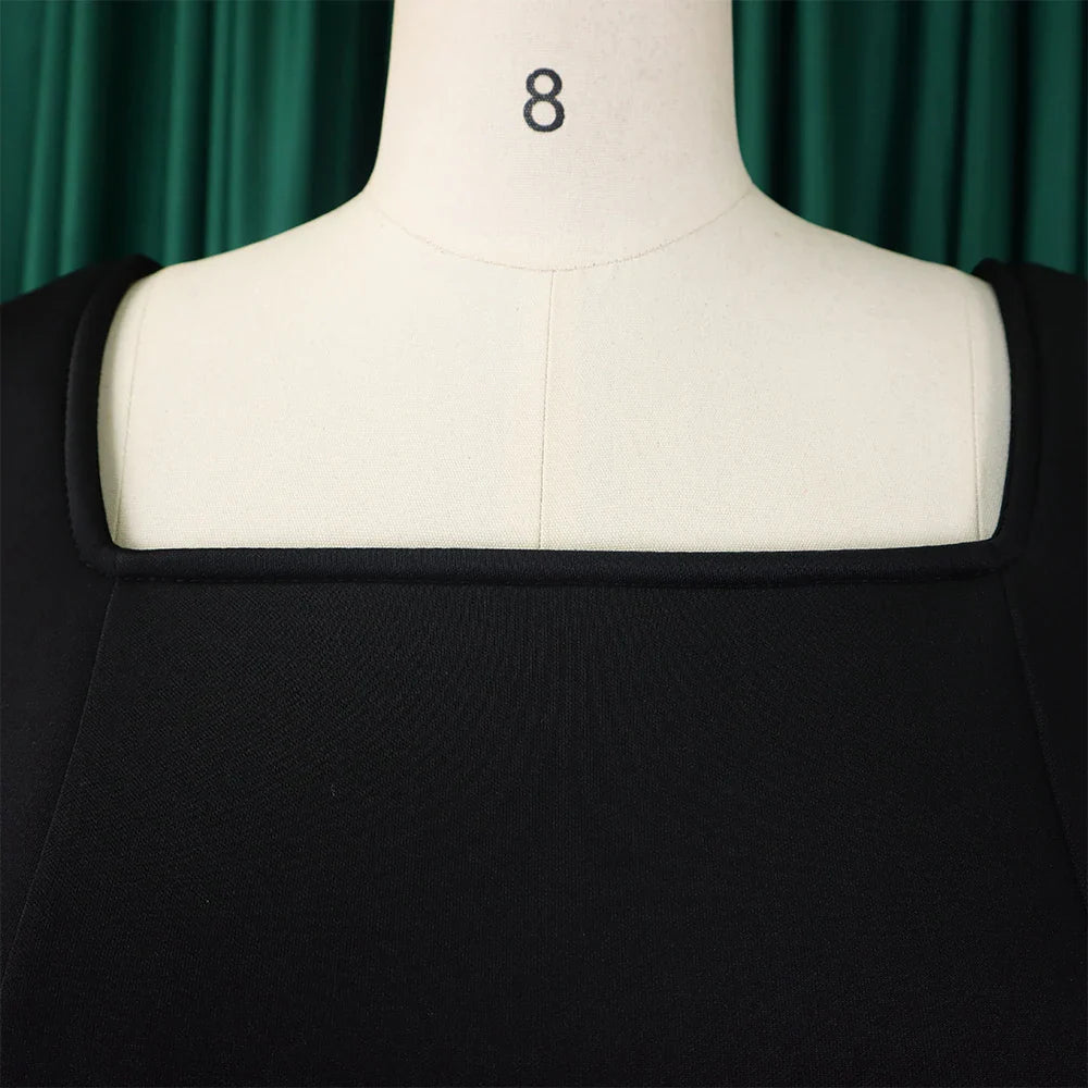 Square Neck Party Dress Women Pleated A Line Mid Calf