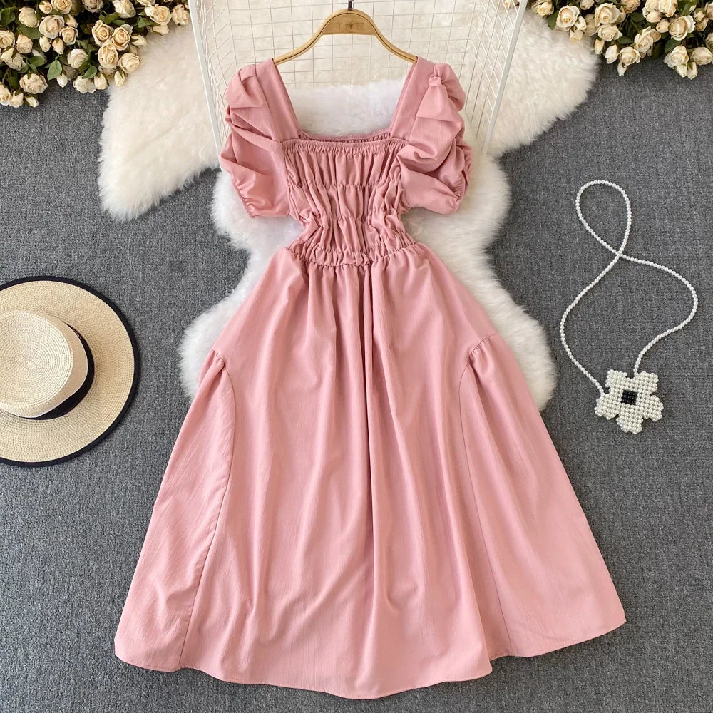 Y2K Vintage Puff Sleeve Swing Dress For Summer Party