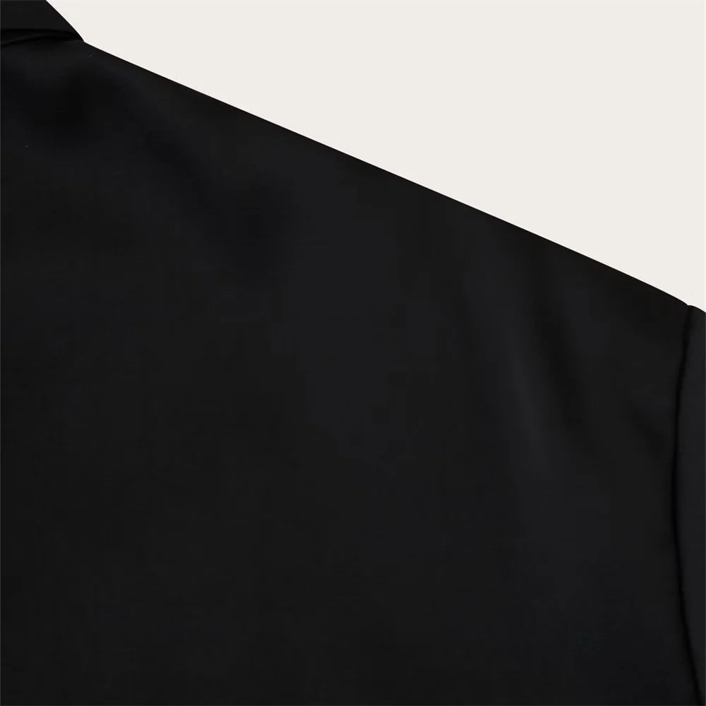 Women's Satin Texture Sequin Embroidered Shirt and High Waist Long Pants Set