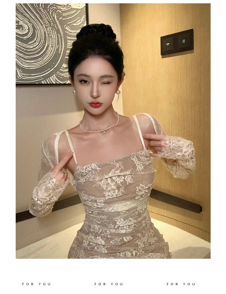 Elegant Mermaid Bandage Dress With White Lace For Wedding