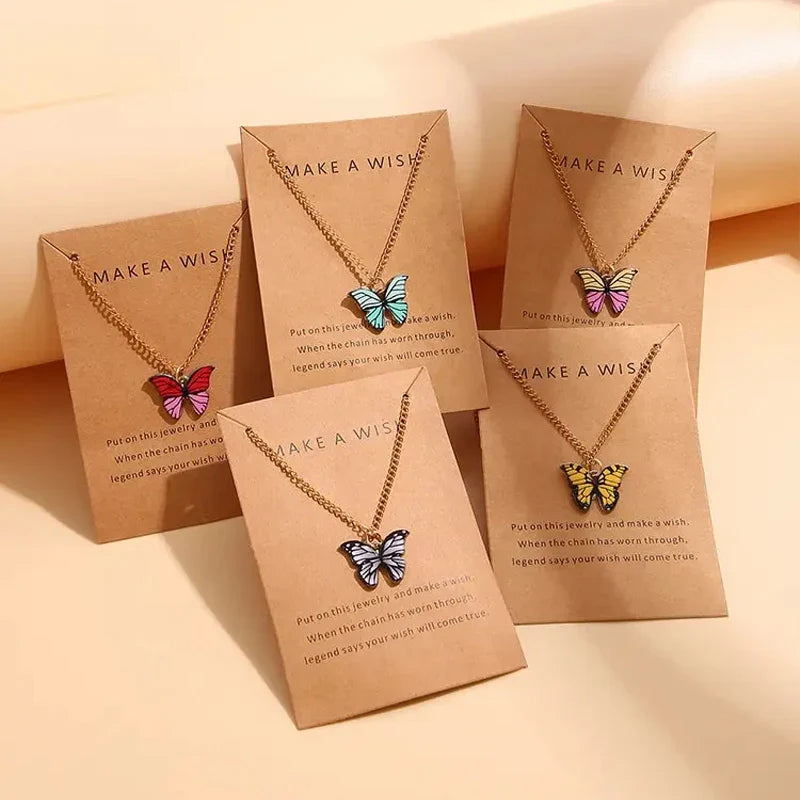 5 Piece Boho Colorful Butterfly Necklace Set for Women Cute Pendant Jewelry Gift