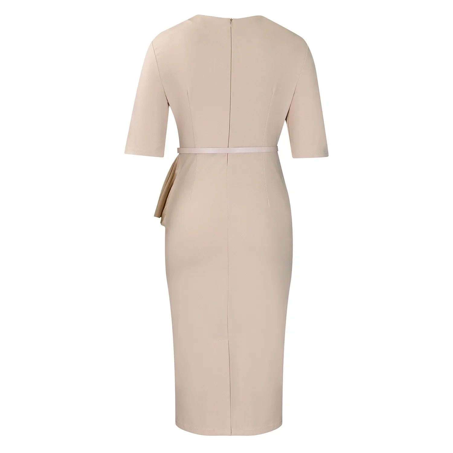 Women Square Neck Bodycon Midi Dress Belted For Work