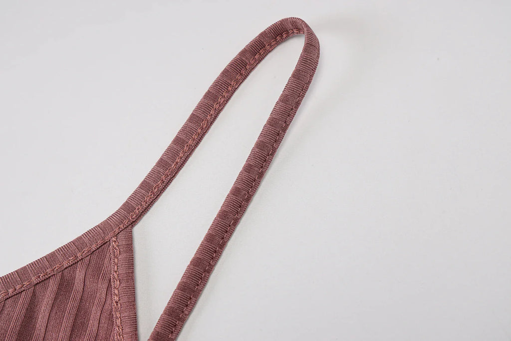 Ribbed Backless Mini Dress With Square Collar For Nightclub