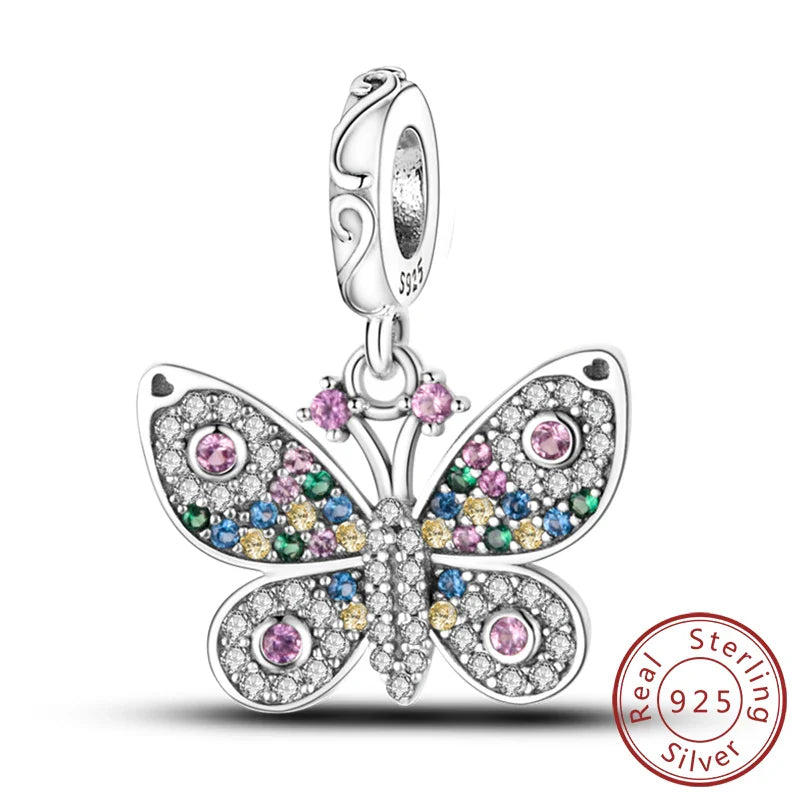 Glowing Luminous Firefly Butterfly Pendant Charm Beads in 925 Sterling Silver for Bracelet Jewelry