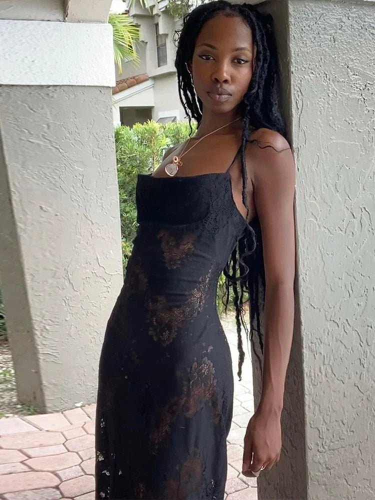 Backless Lace Up Patchwork Cami Maxi Dress Party Wear