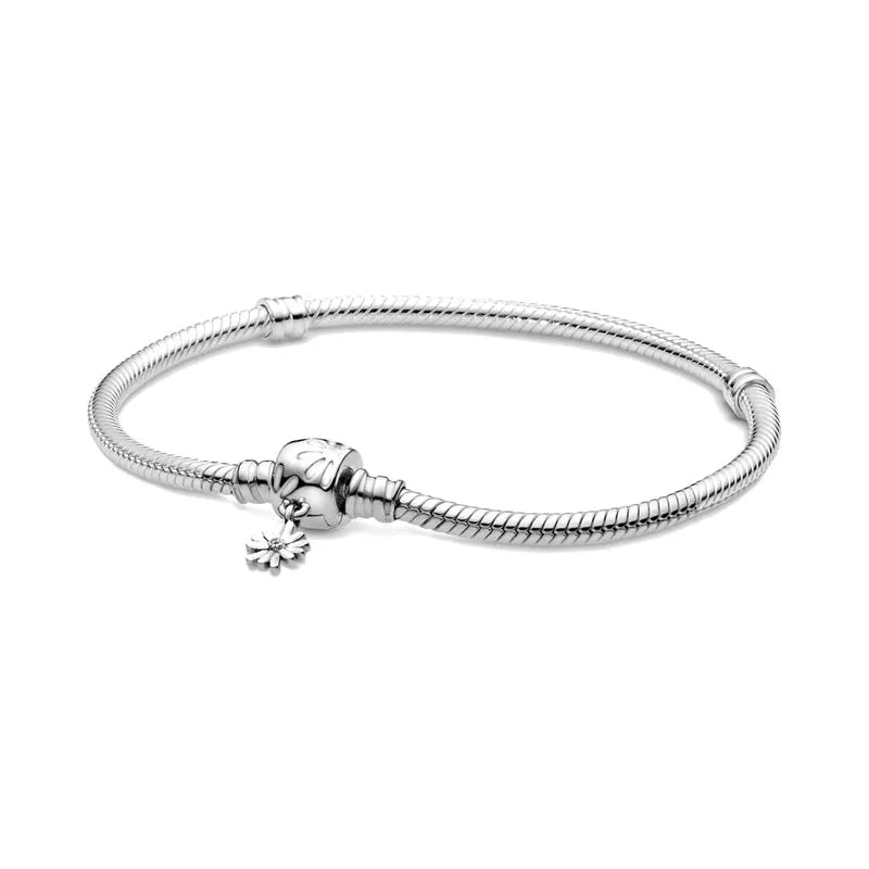 925 Sterling Silver Heart Star Clasp Clip Snake Chain Bracelet 16-21cm Charm Jewelry Accessories