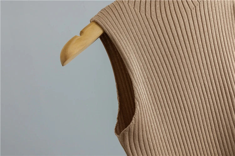 Casual Knitted Three-Piece Set for Women with Cardigan Sweater Vest and Wide Leg Pants