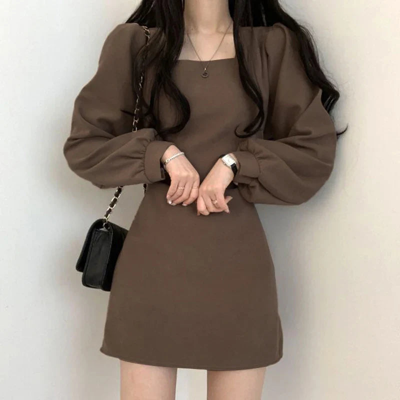 Women Square Collar Mini Dress Summer Sundress Chic