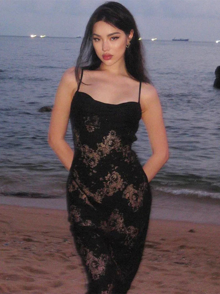 Backless Lace Up Patchwork Cami Maxi Dress Party Wear