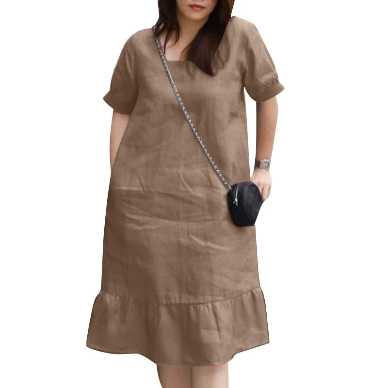 Knee Length Puff Sleeve Dress Women Casual A Line Style