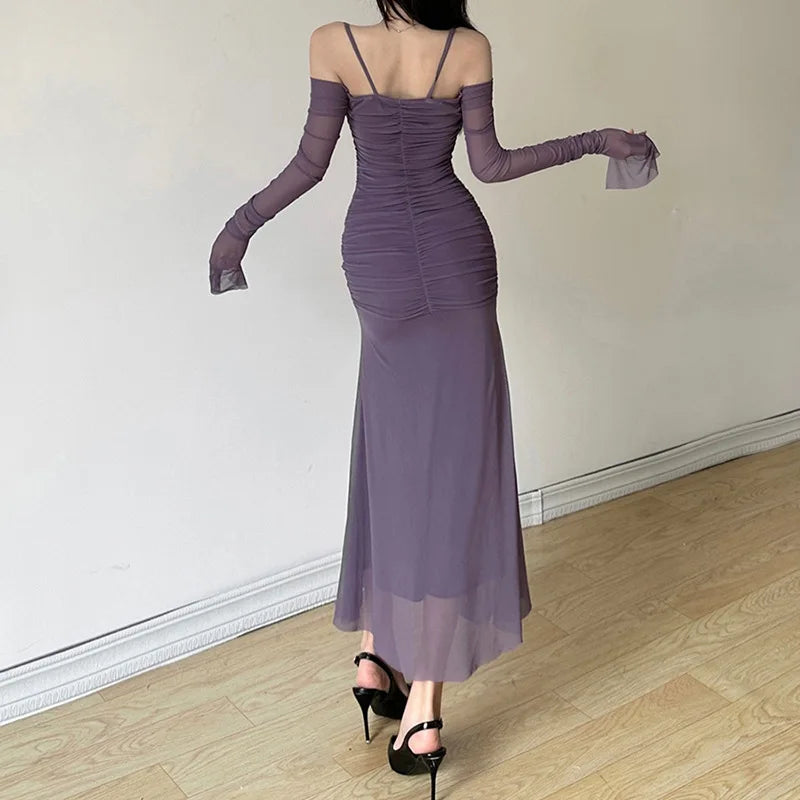 Elegant Long Sleeve Party Dress For Women Solid Color